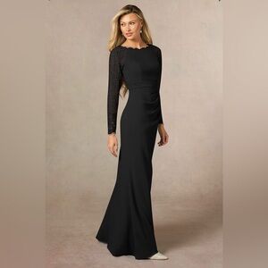 Azazie Mother of the bride black, sheath, stretch, crepe & lace dress. Size 28